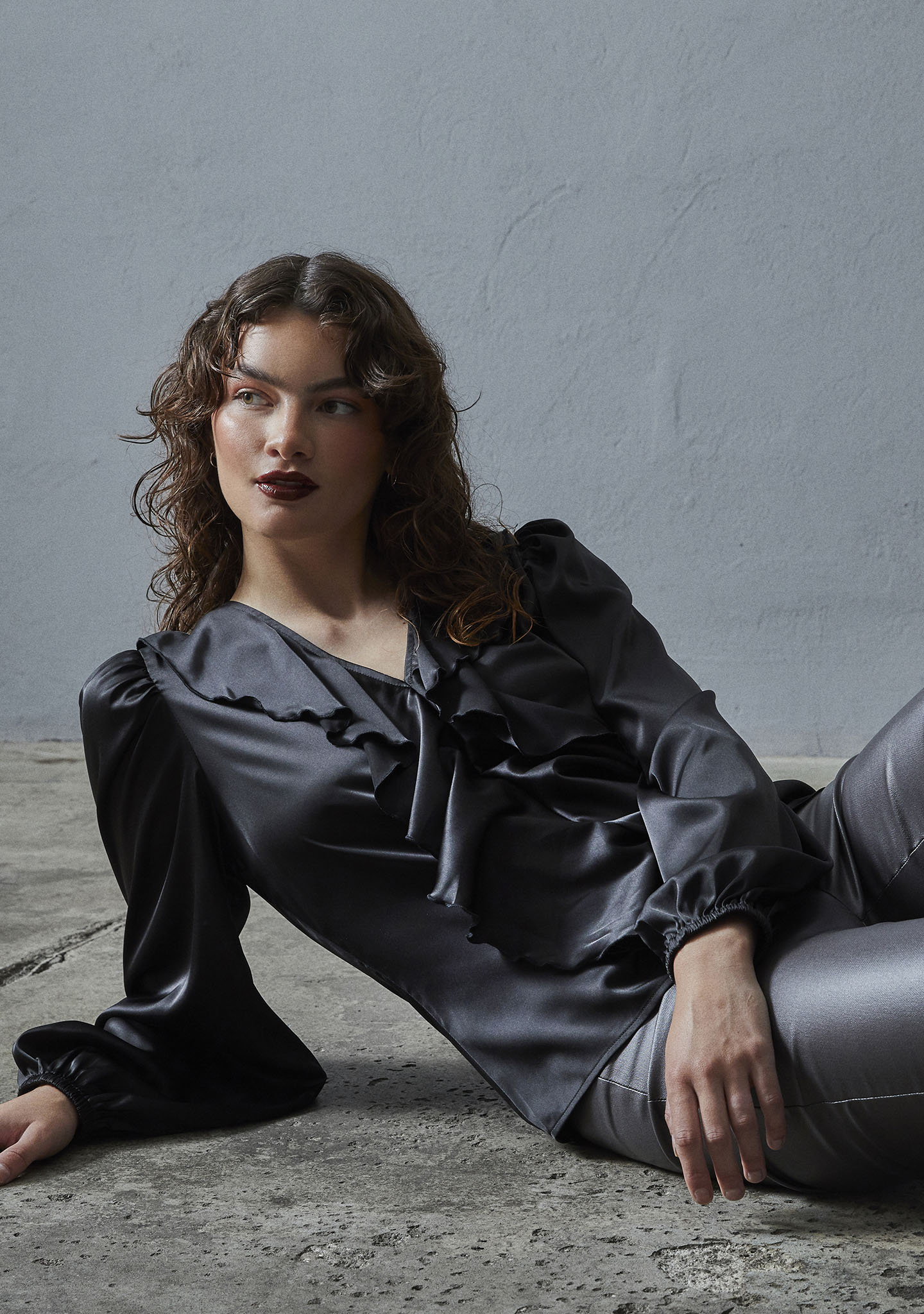 Steff Flounce Blouse - Black