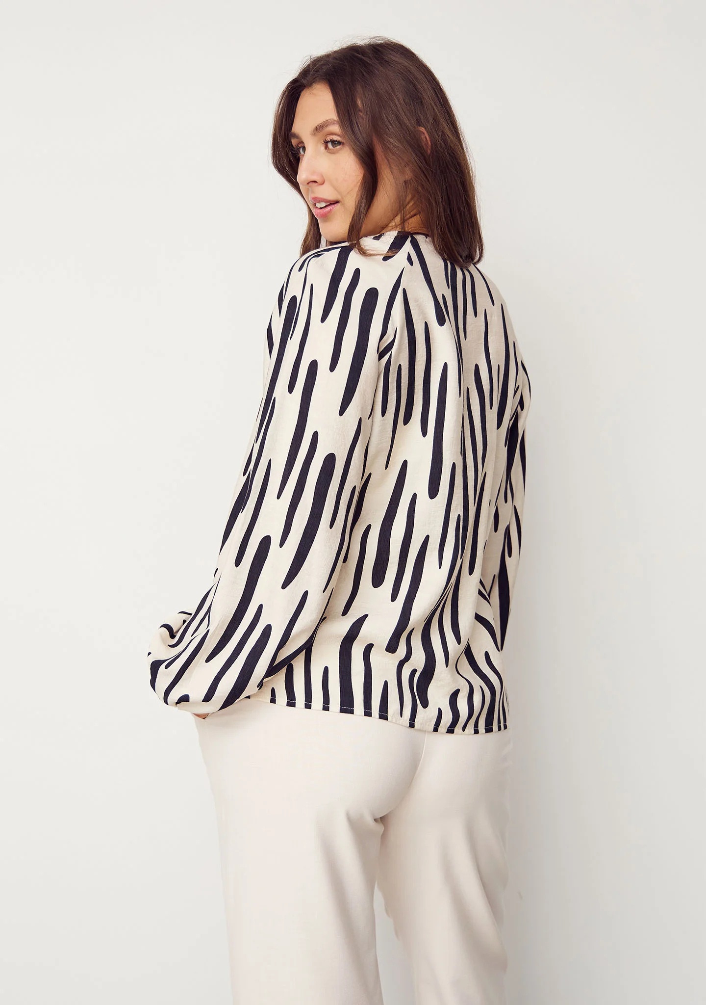 Ane V-Neck Blouse - Black Brushstrokes - Image 3