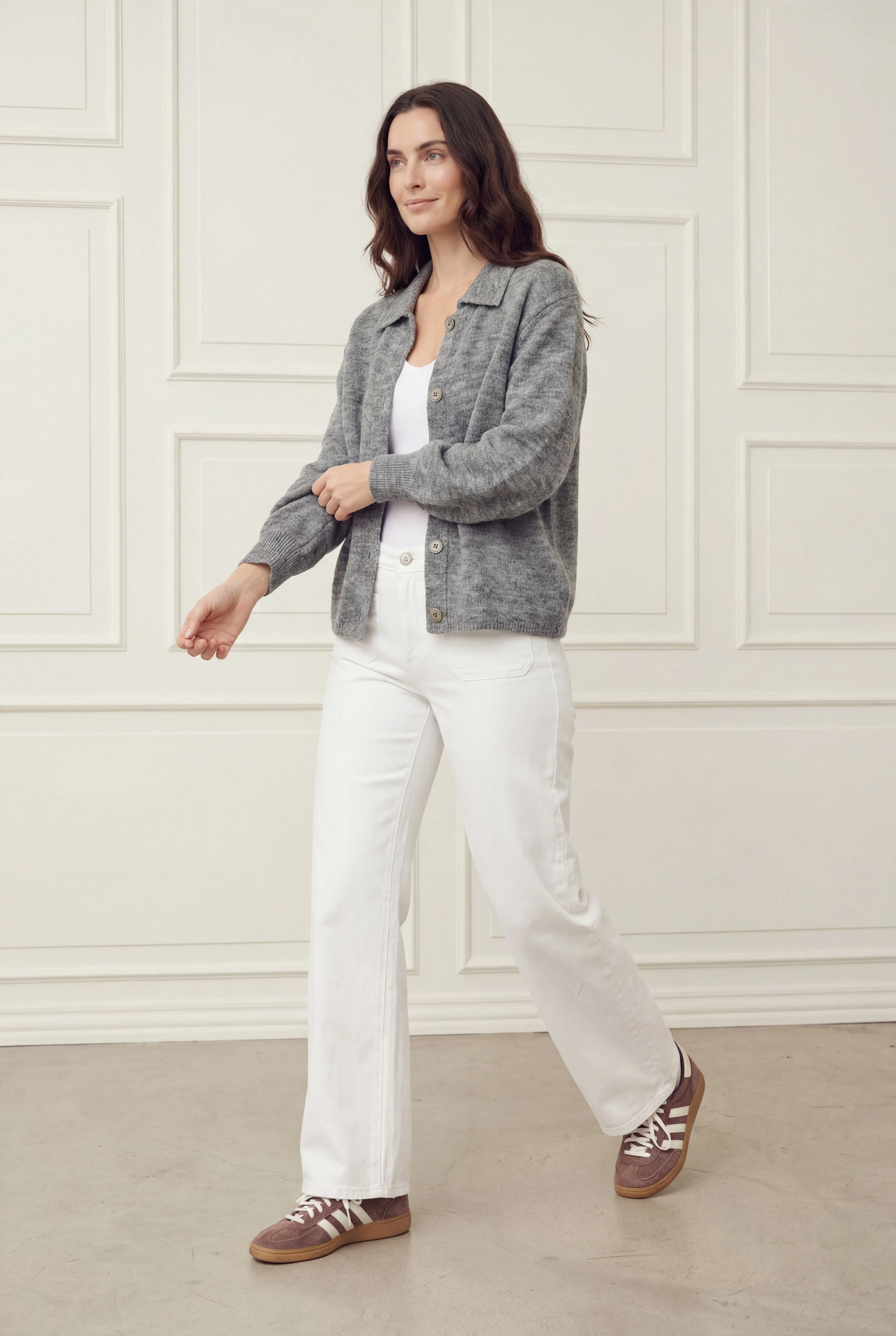 Anna Colar Cardigan - Grey Melange - Image 3