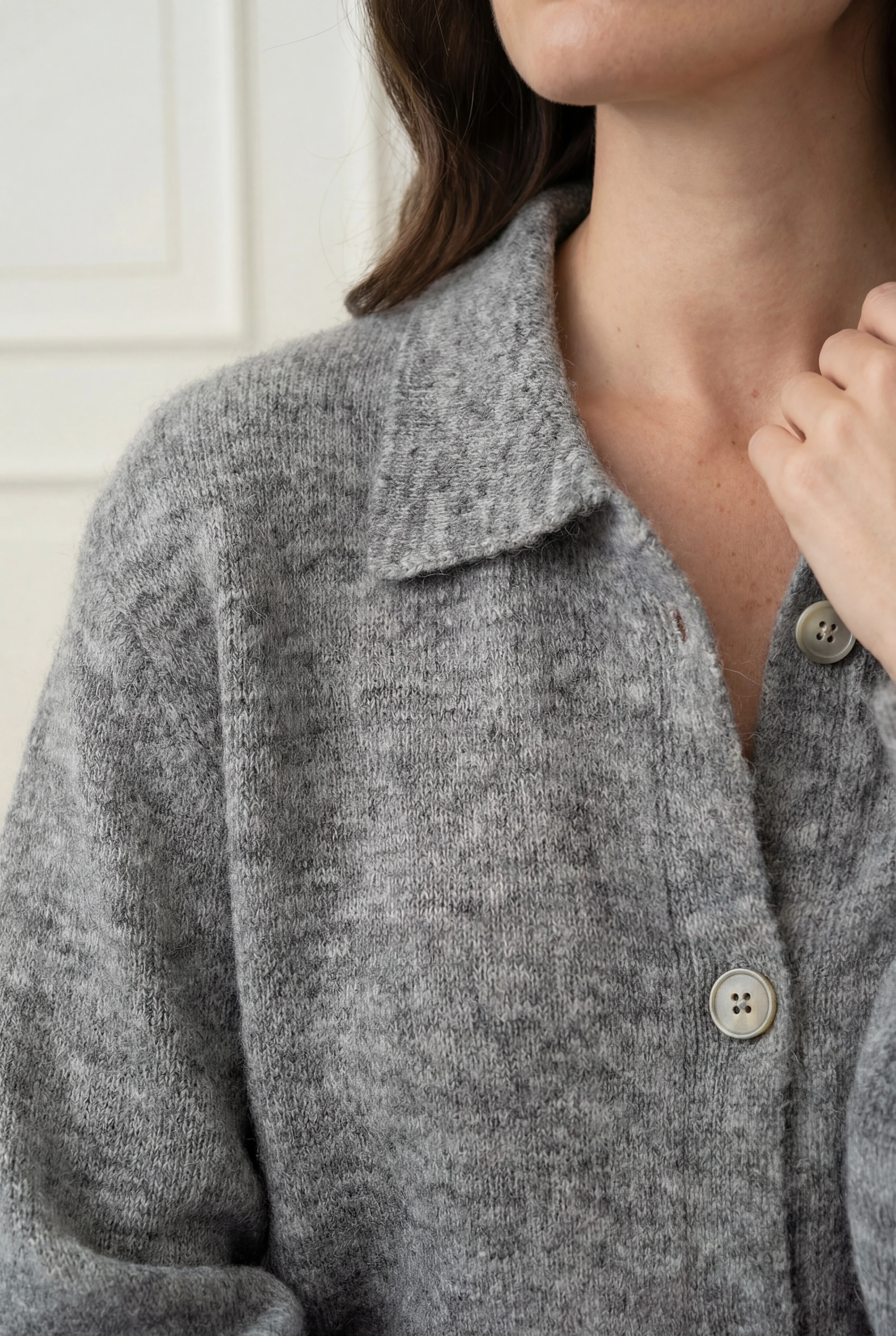 Anna Colar Cardigan - Grey Melange - Image 4