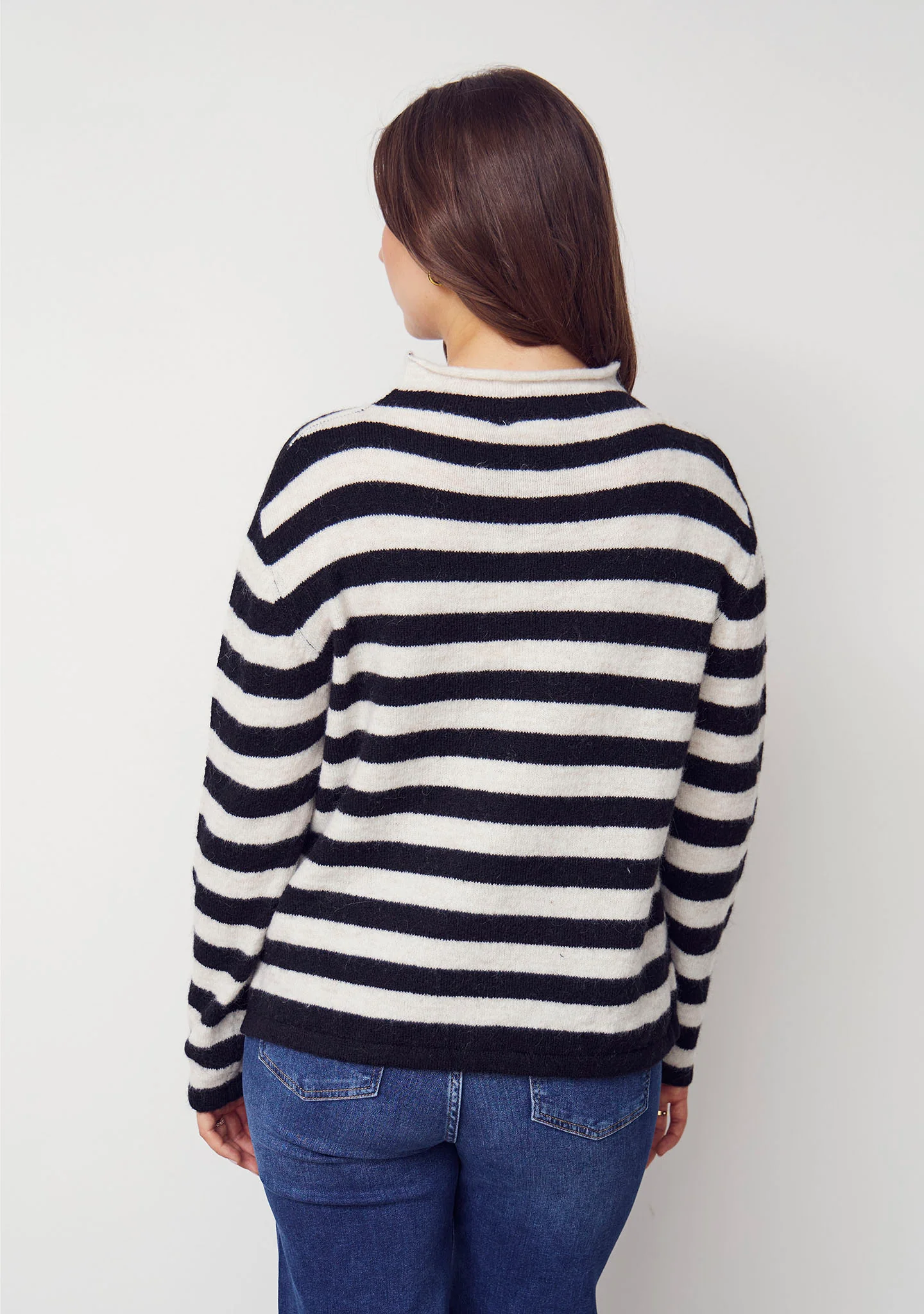Anna Highneck Pullover - Black/Cream Stripe - Image 3