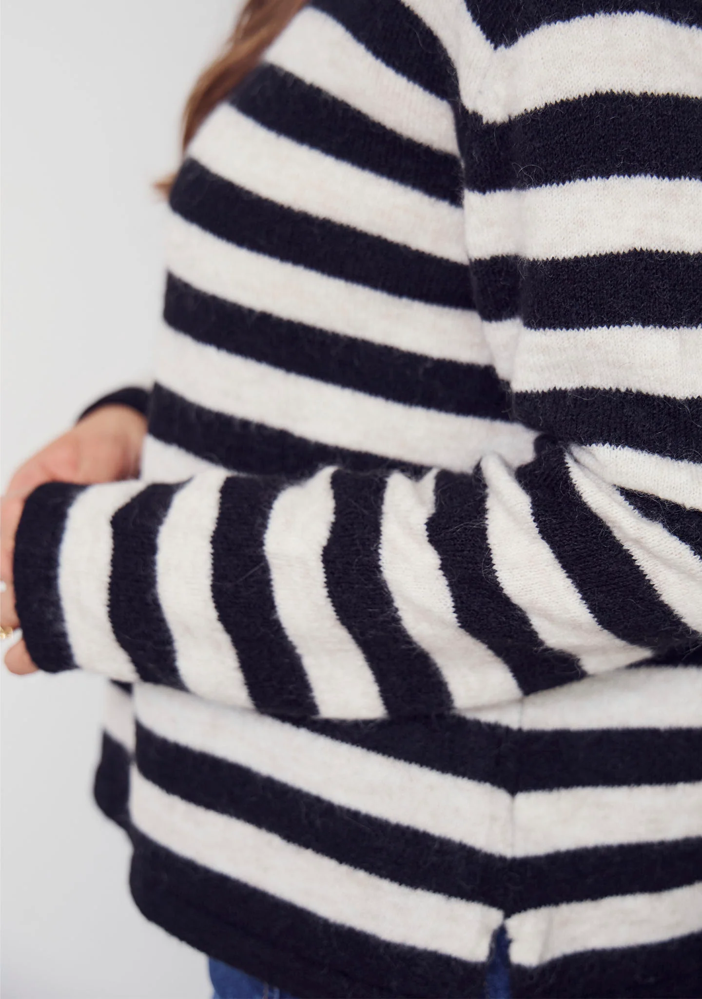 Anna Highneck Pullover - Black/Cream Stripe - Image 5