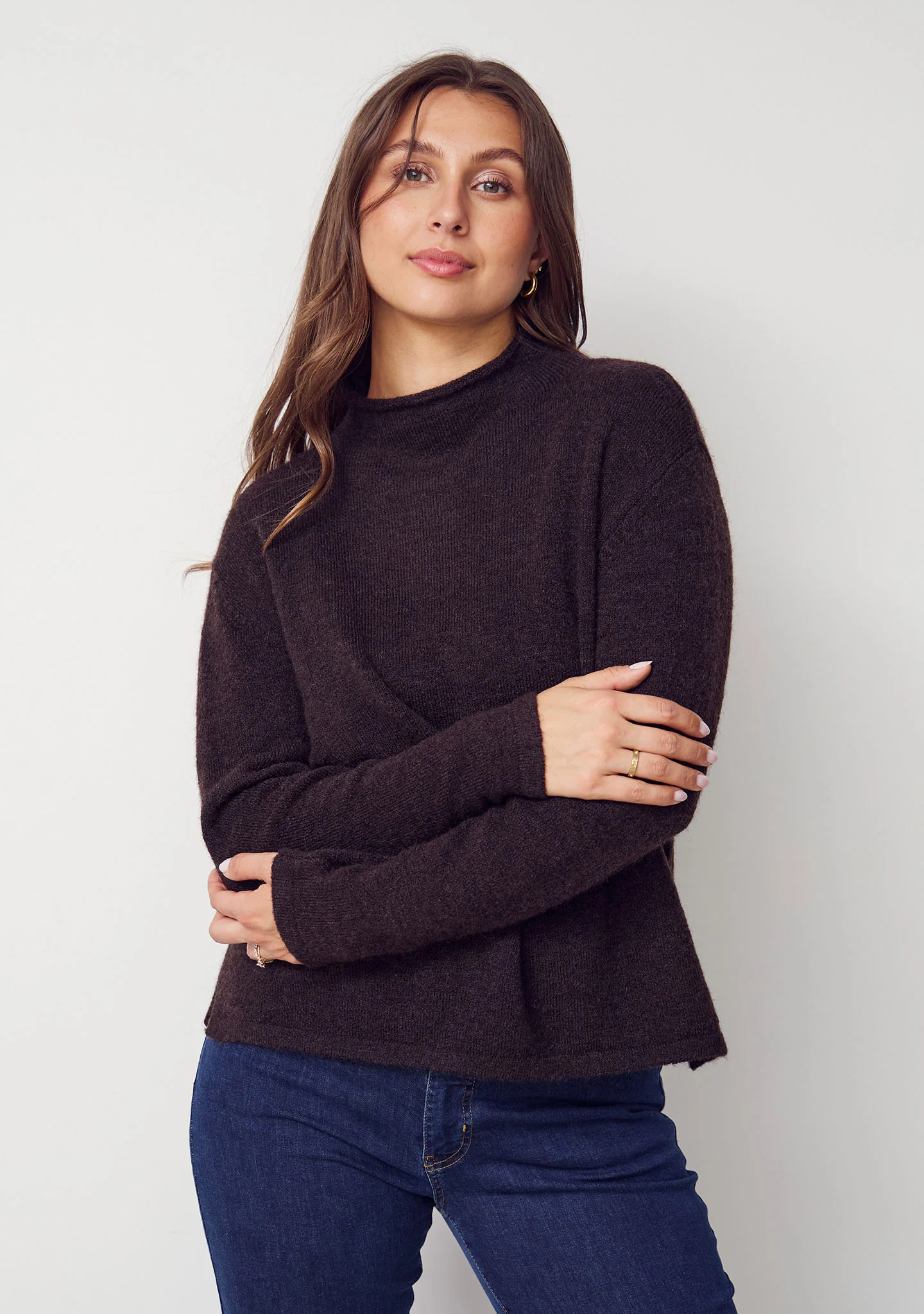 Anna Highneck Pullover - Dark Brown Melange - Image 2