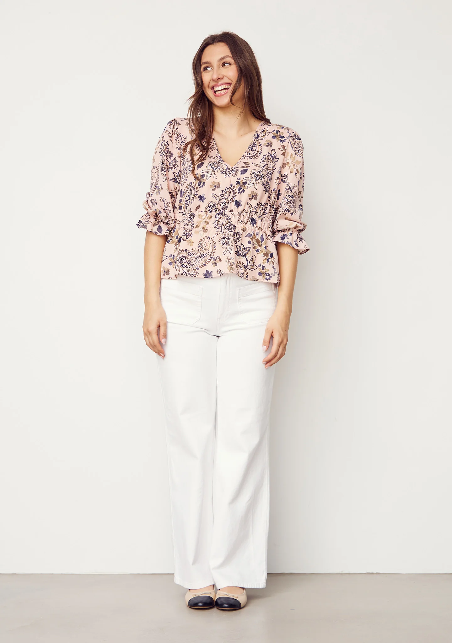 Bitten Waistband Blouse - Rose Floral