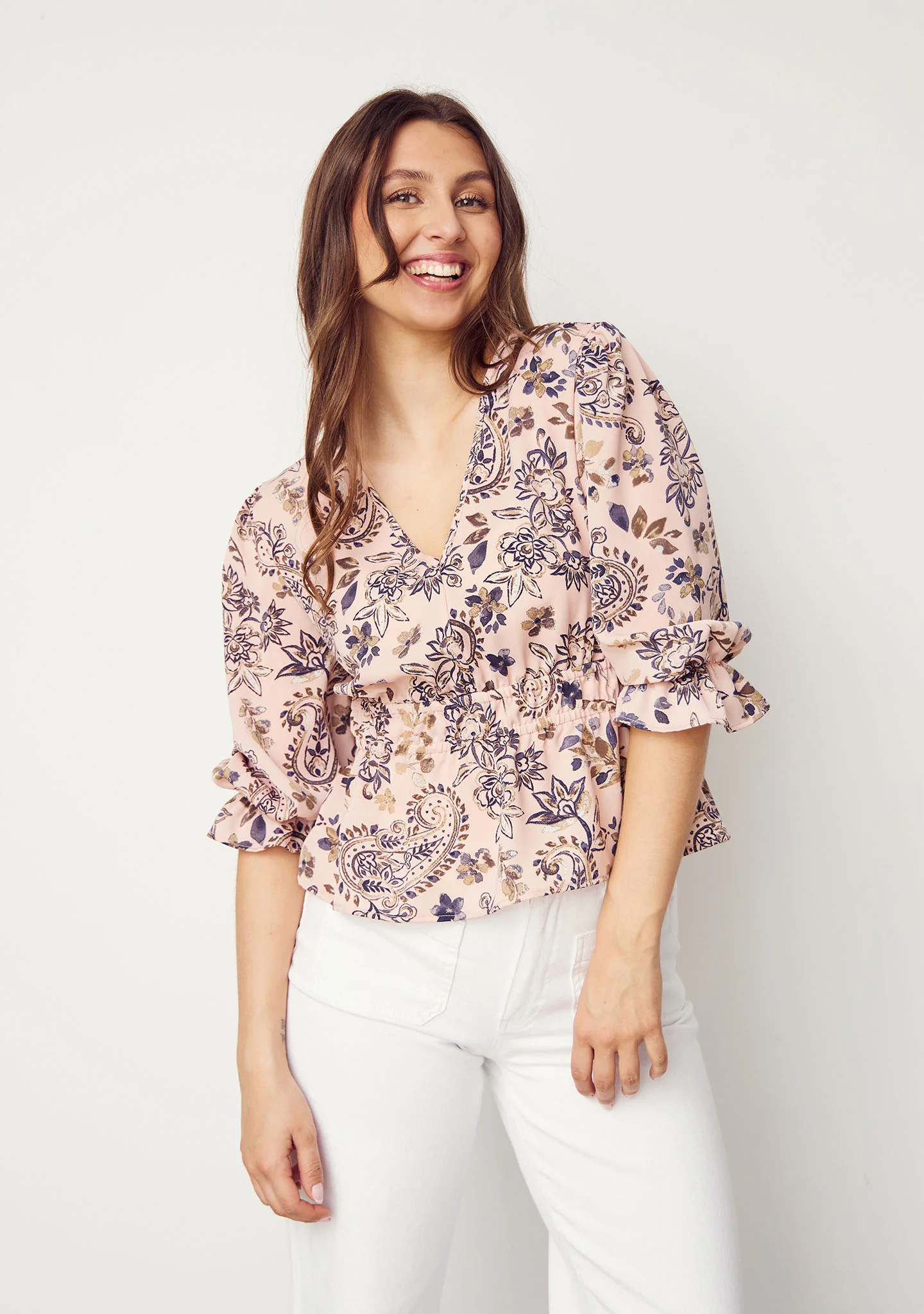 Bitten Waistband Blouse - Rose Floral - Image 2