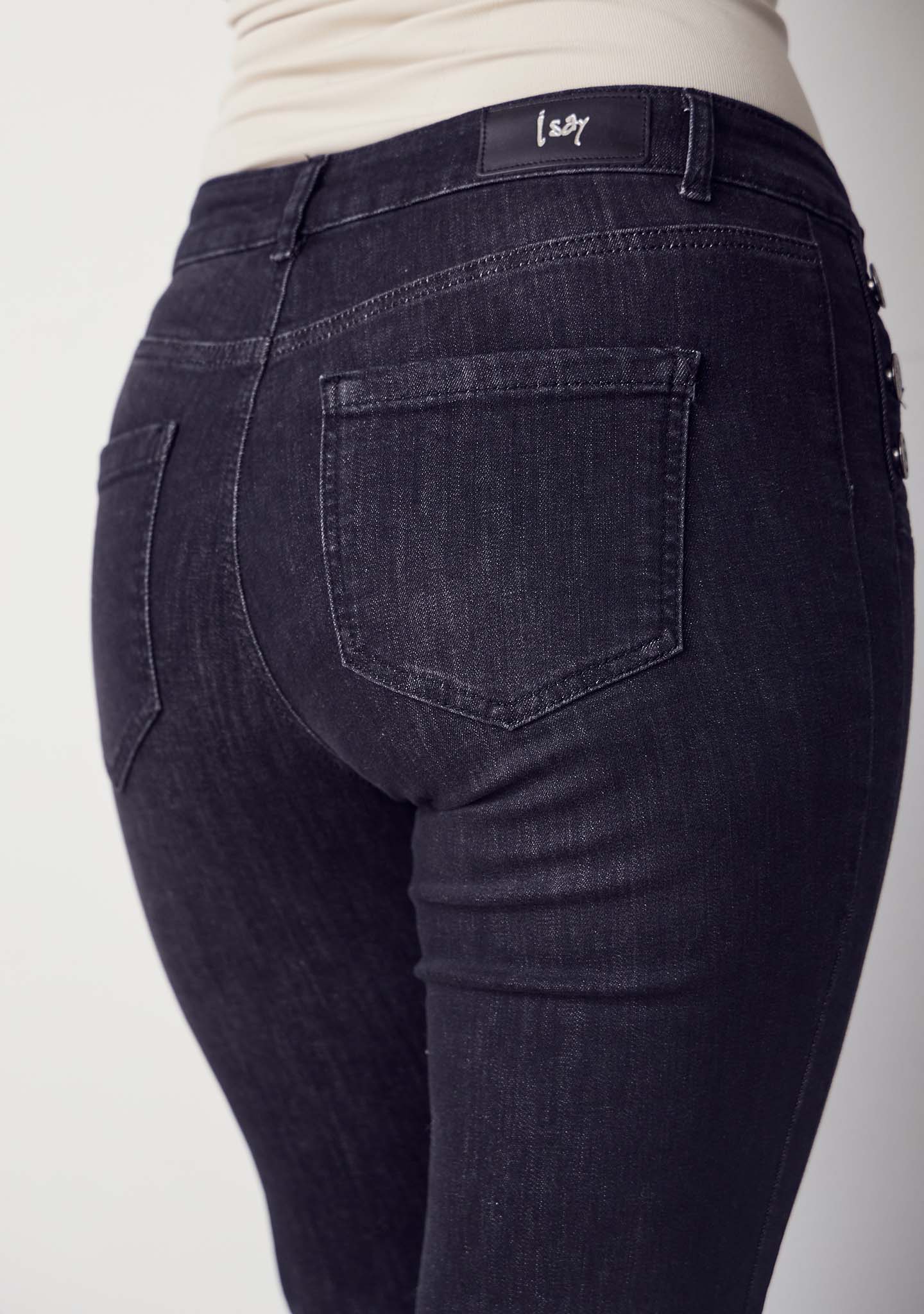 Como Flare Button Jeans - Washed Black - Image 4
