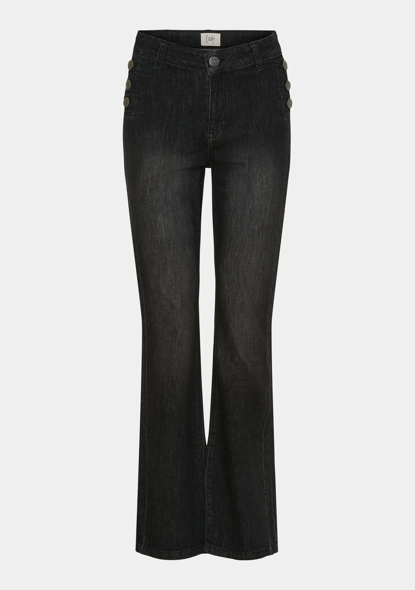 Como Flare Button Jeans - Washed Black - Image 7