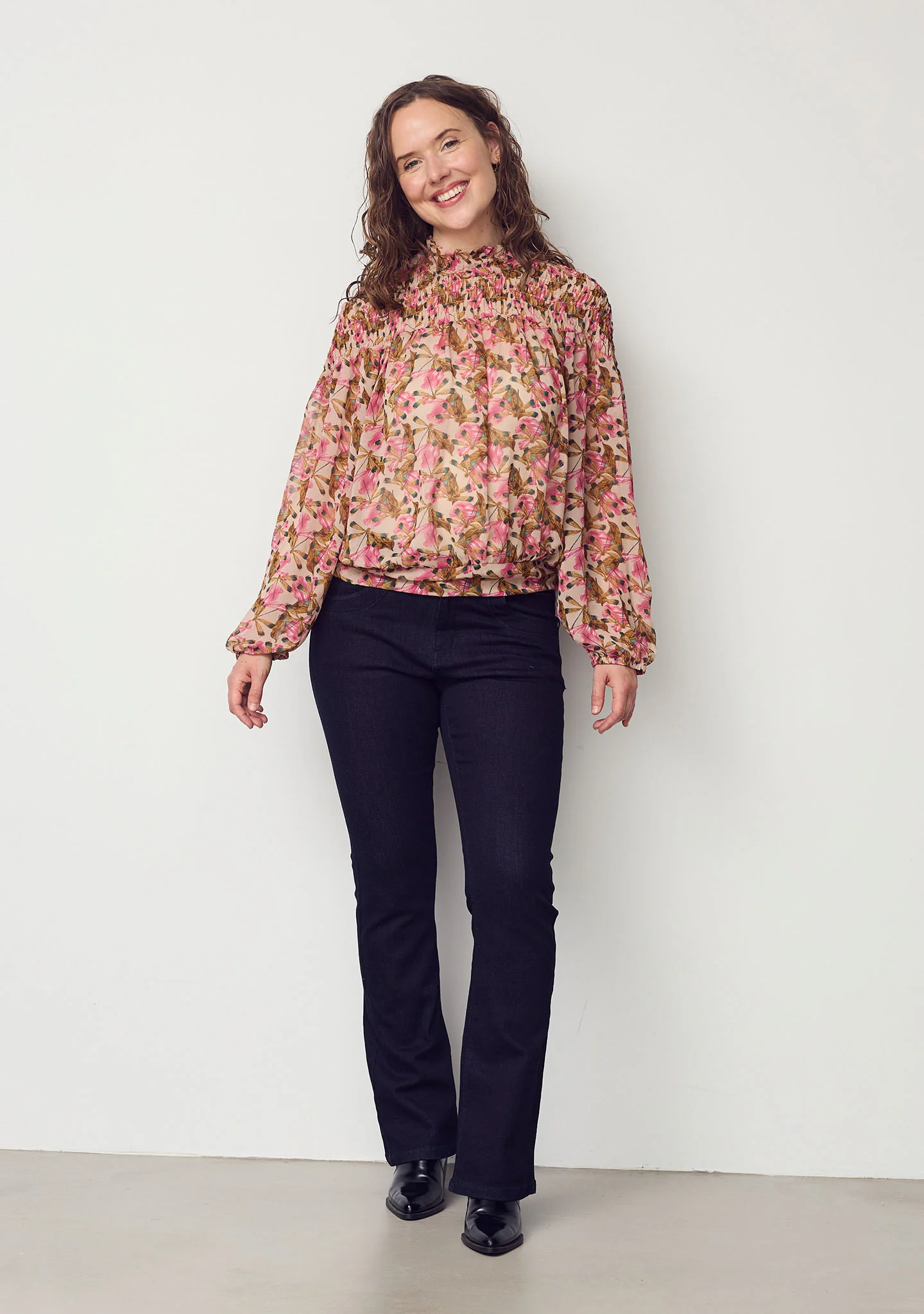 Delta Smock Blouse - Pink Leaves - Image 5