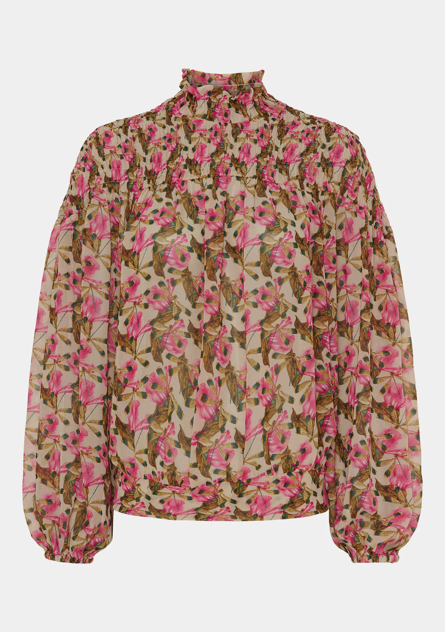 Delta Smock Blouse - Pink Leaves - Image 6