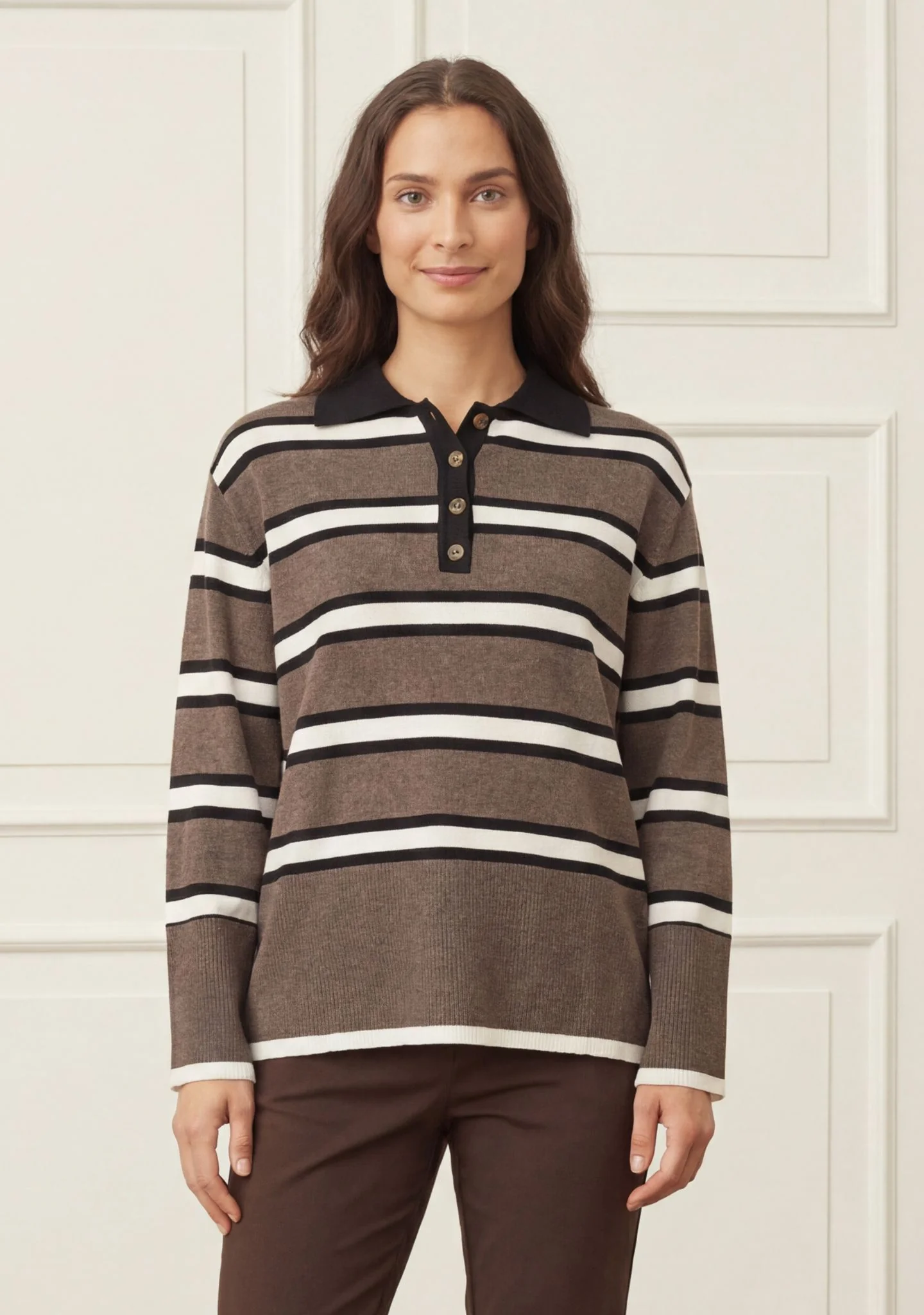 Frigga Polo Pullover - Potato Melange Stripe