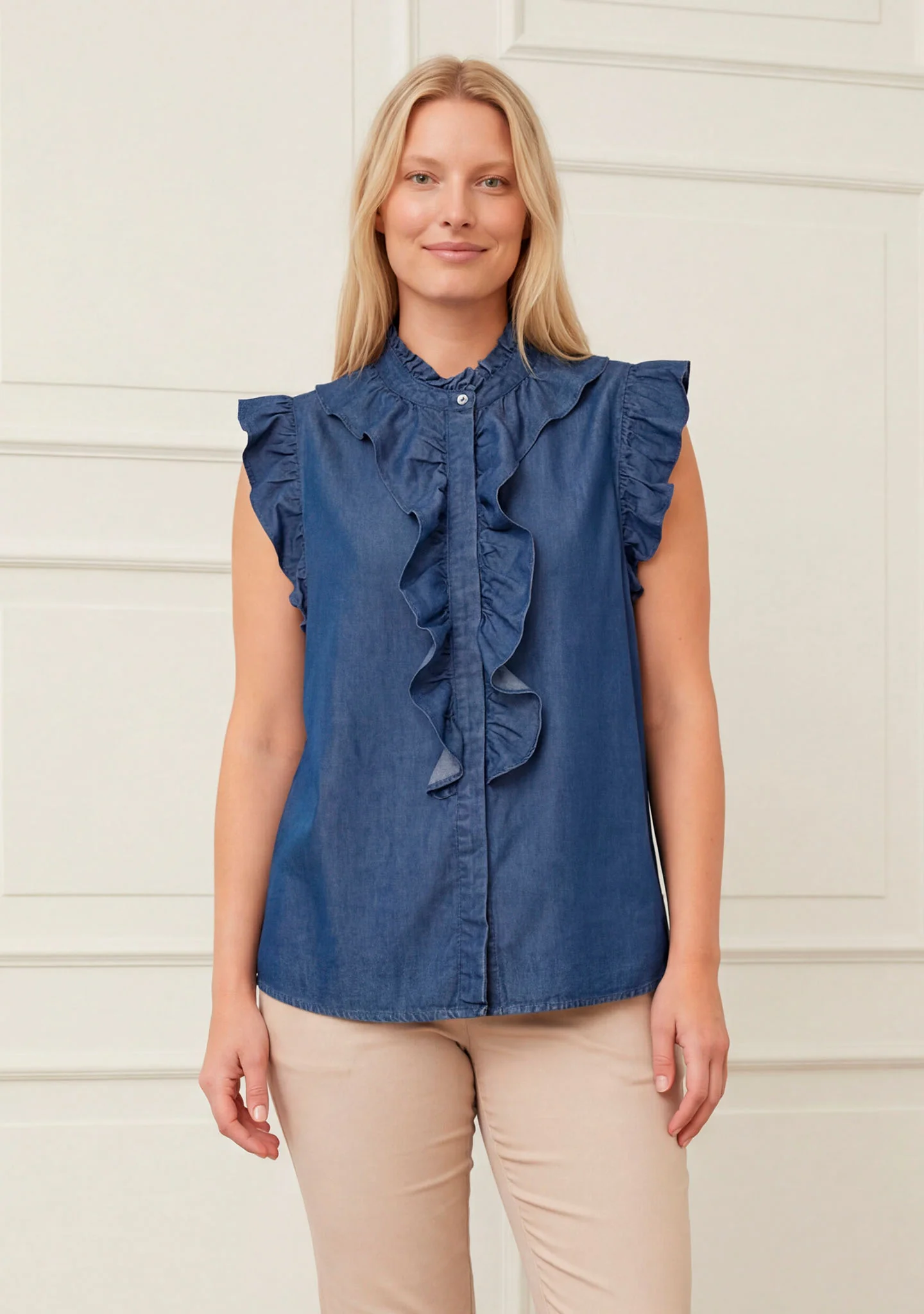 Ganja Flounce Top - Dark Denim Wash
