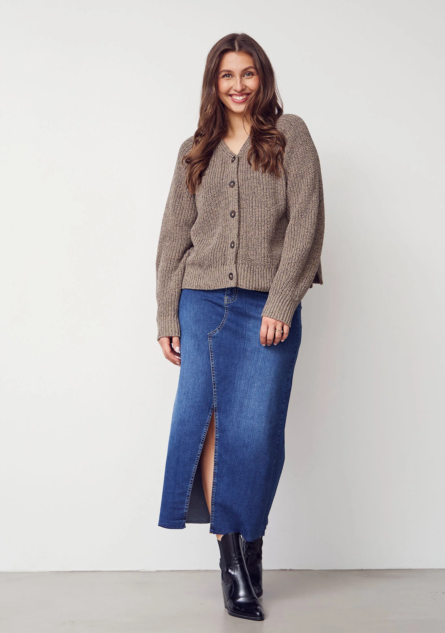 Gunda Knit Cardigan - Black/Potato Melange