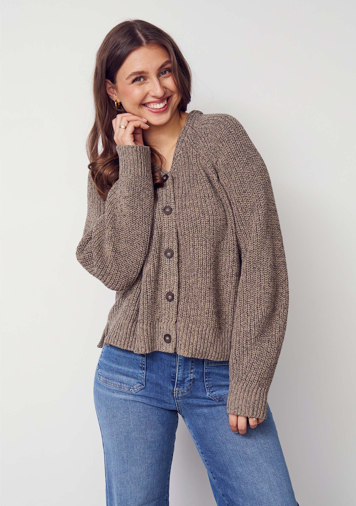 Gunda Knit Cardigan - Black/Potato Melange - Image 2