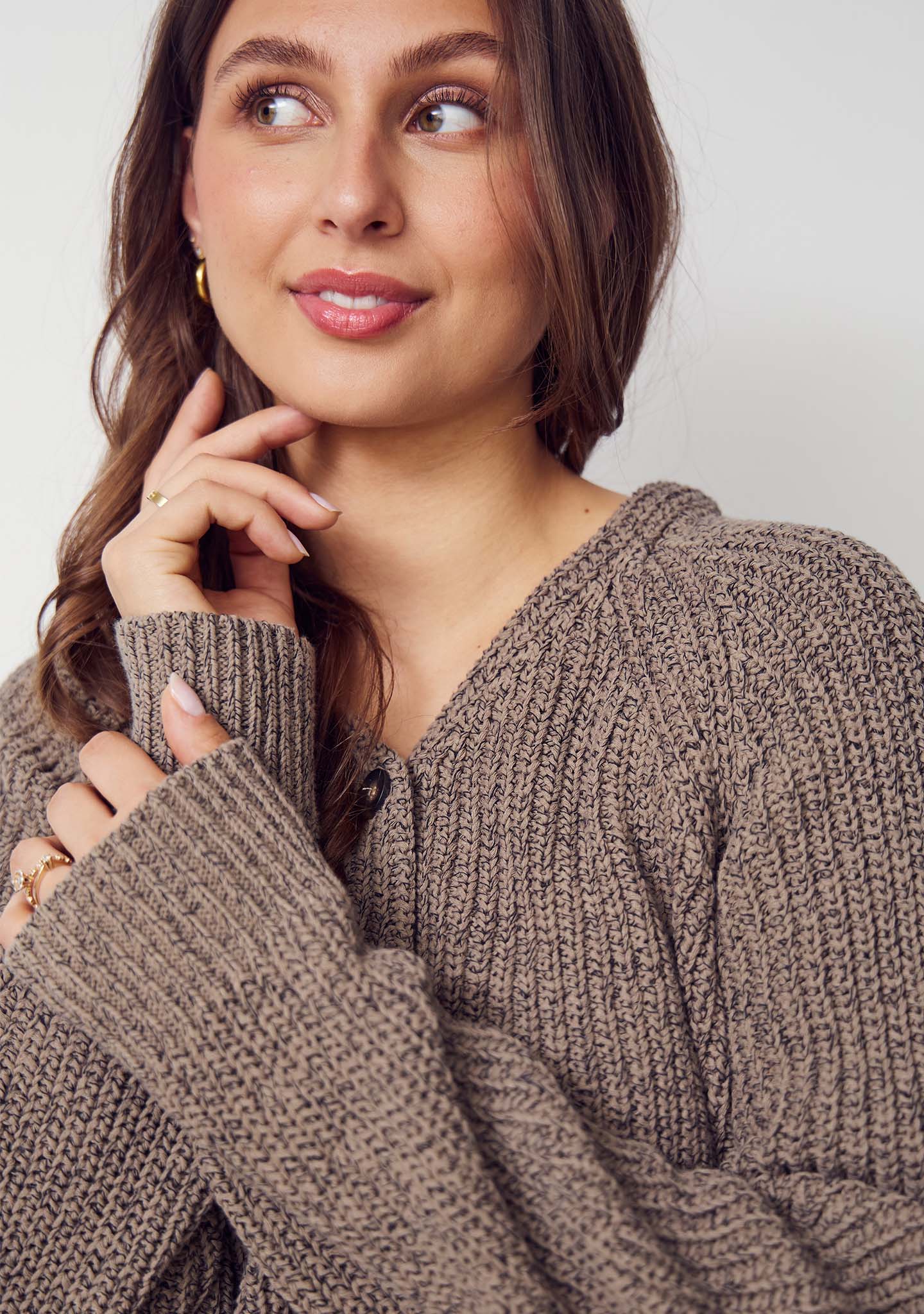 Gunda Knit Cardigan - Black/Potato Melange - Image 4