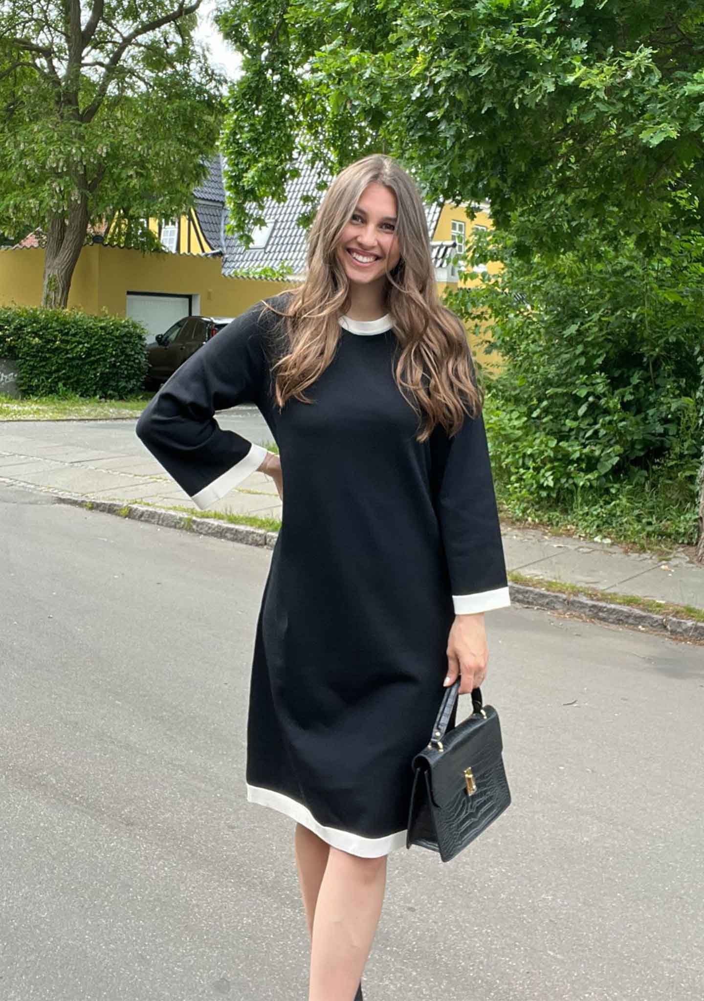Jena Knit Dress - Black w/Cream - Image 6
