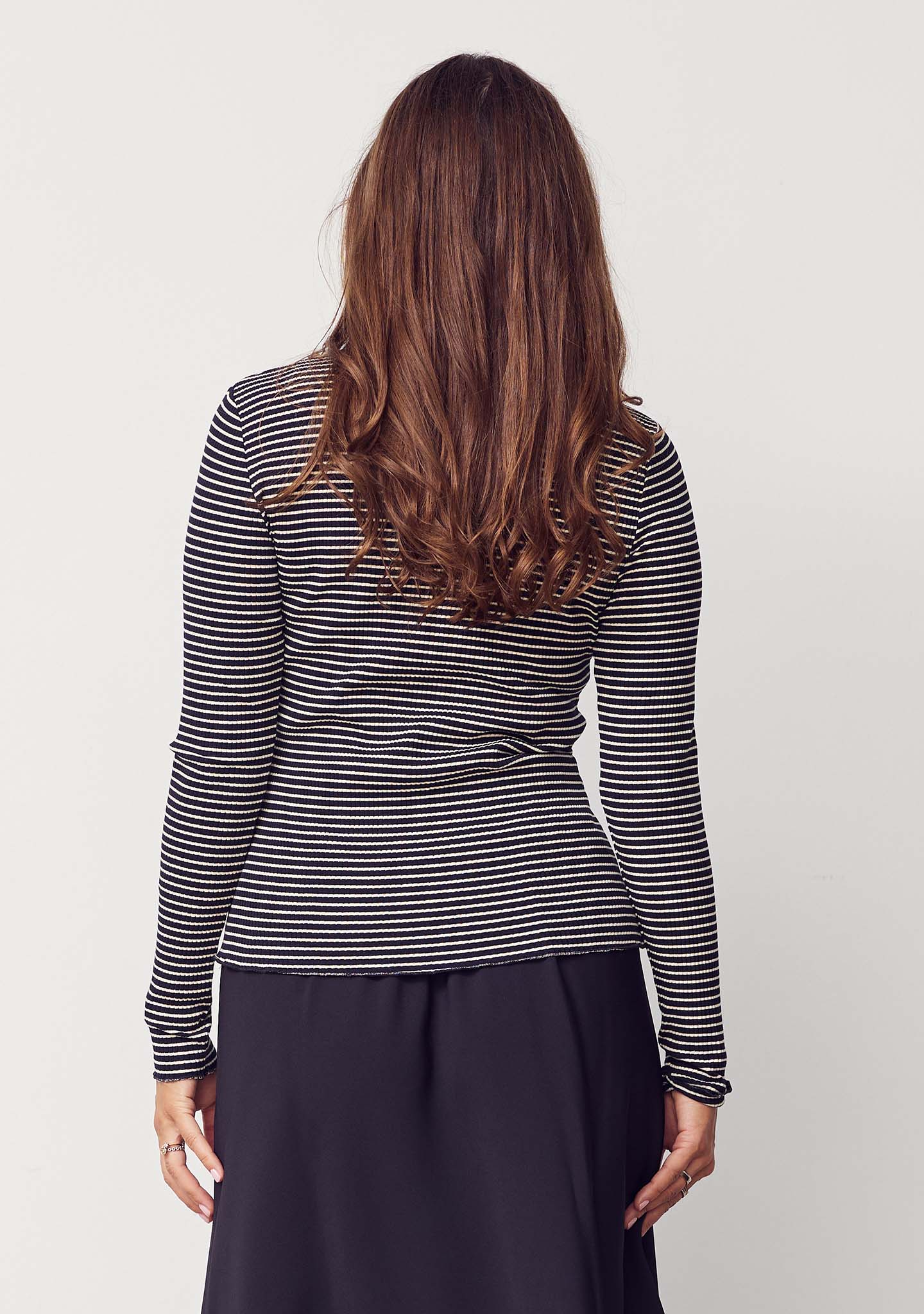 Karla Rollneck Blouse - Black w/Cream - Image 4