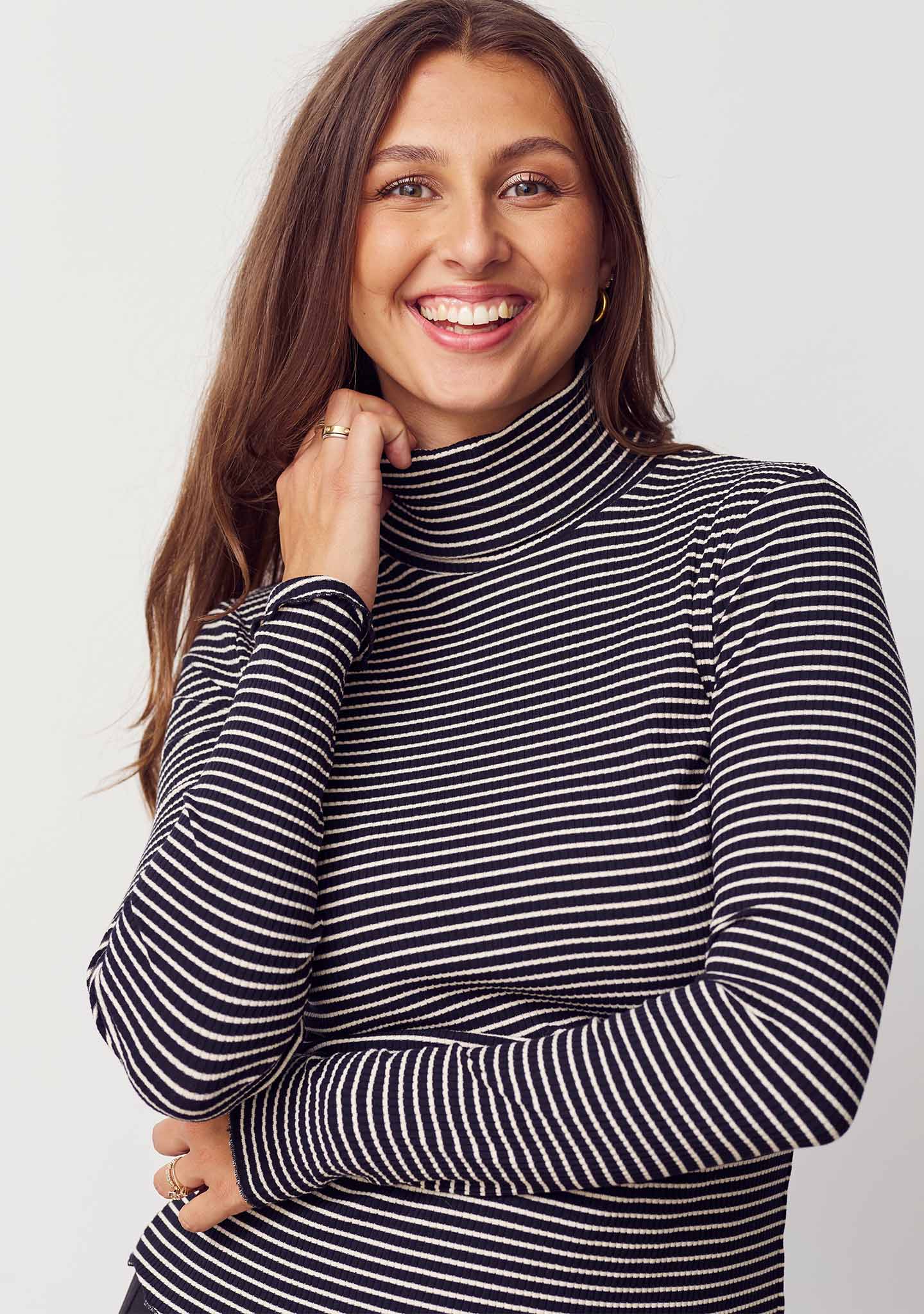 Karla Rollneck Blouse - Black w/Cream - Image 5