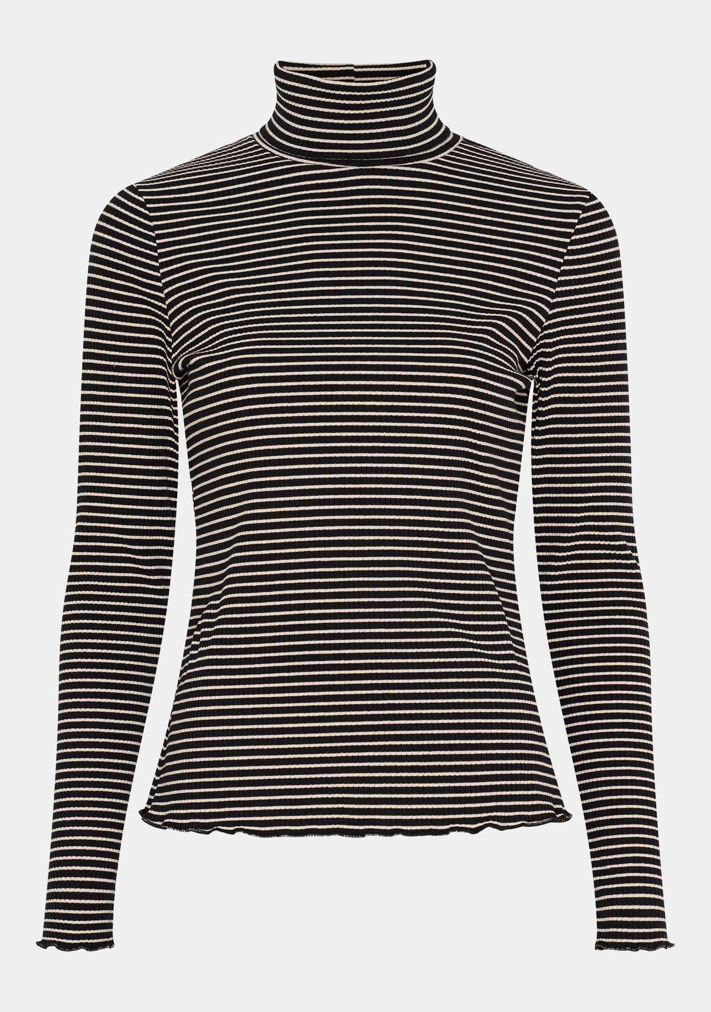 Karla Rollneck Blouse - Black w/Cream - Image 6