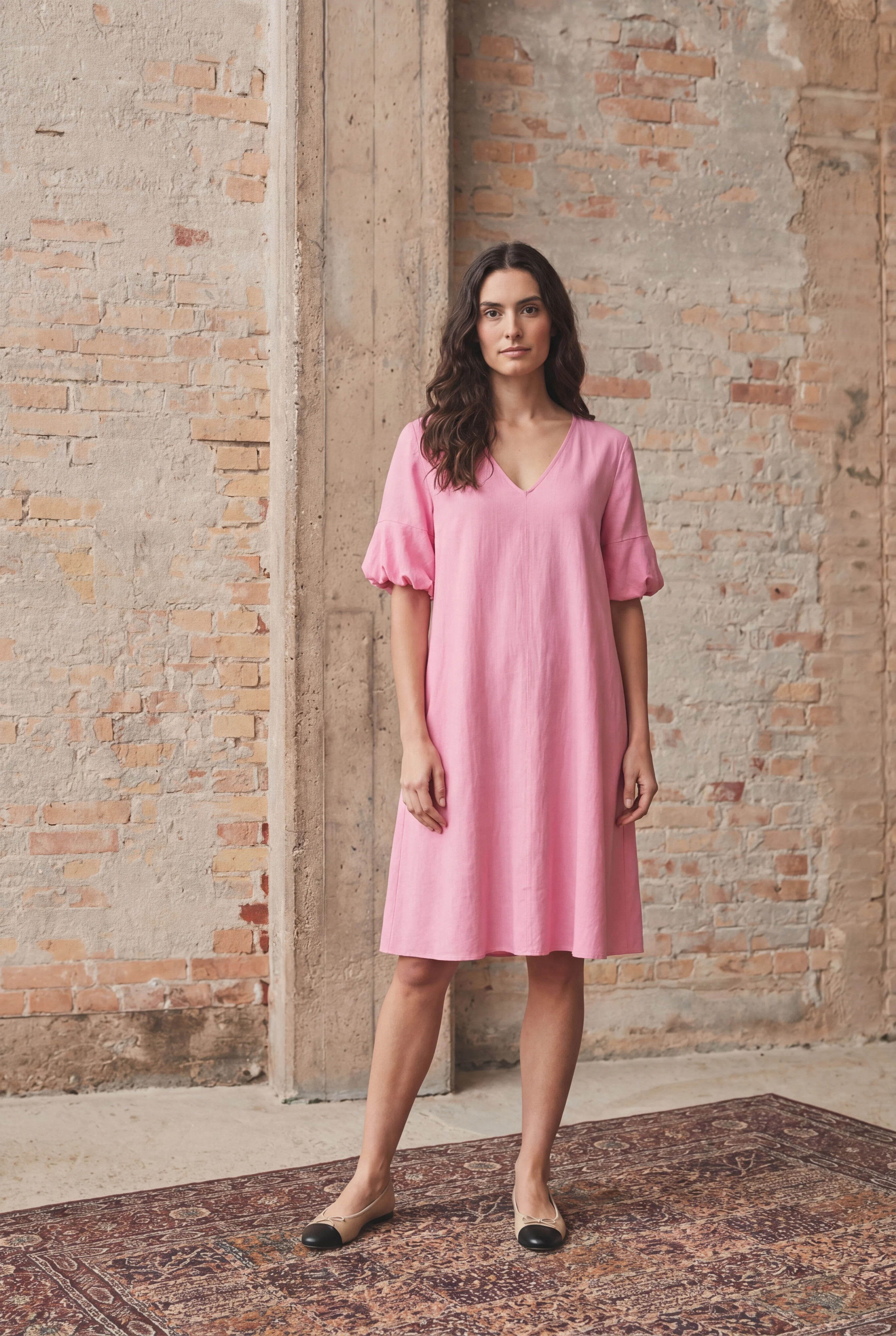 Pearl Baloon Sleeve Dress - Fresh Pink