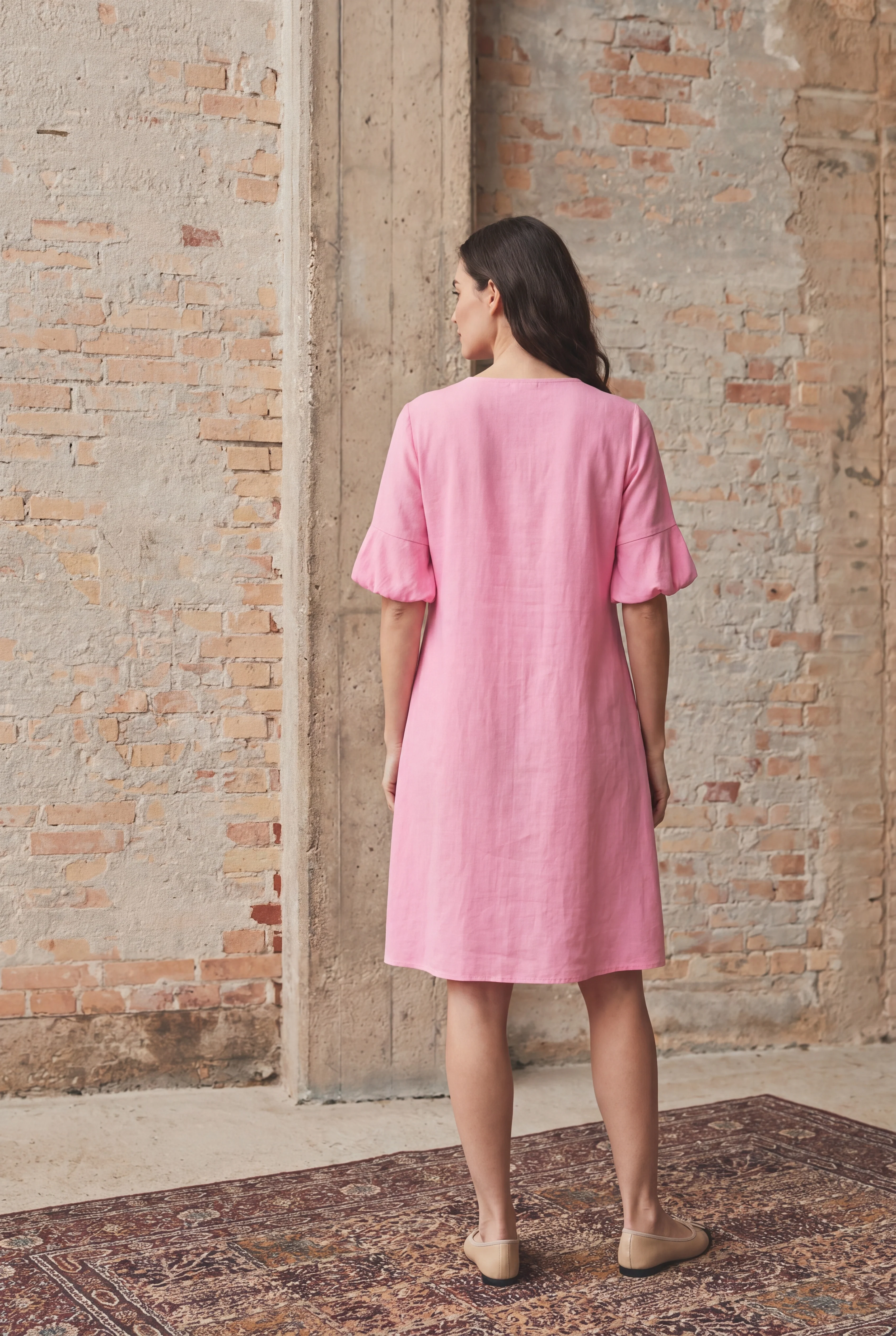Pearl Baloon Sleeve Dress - Fresh Pink - Image 2