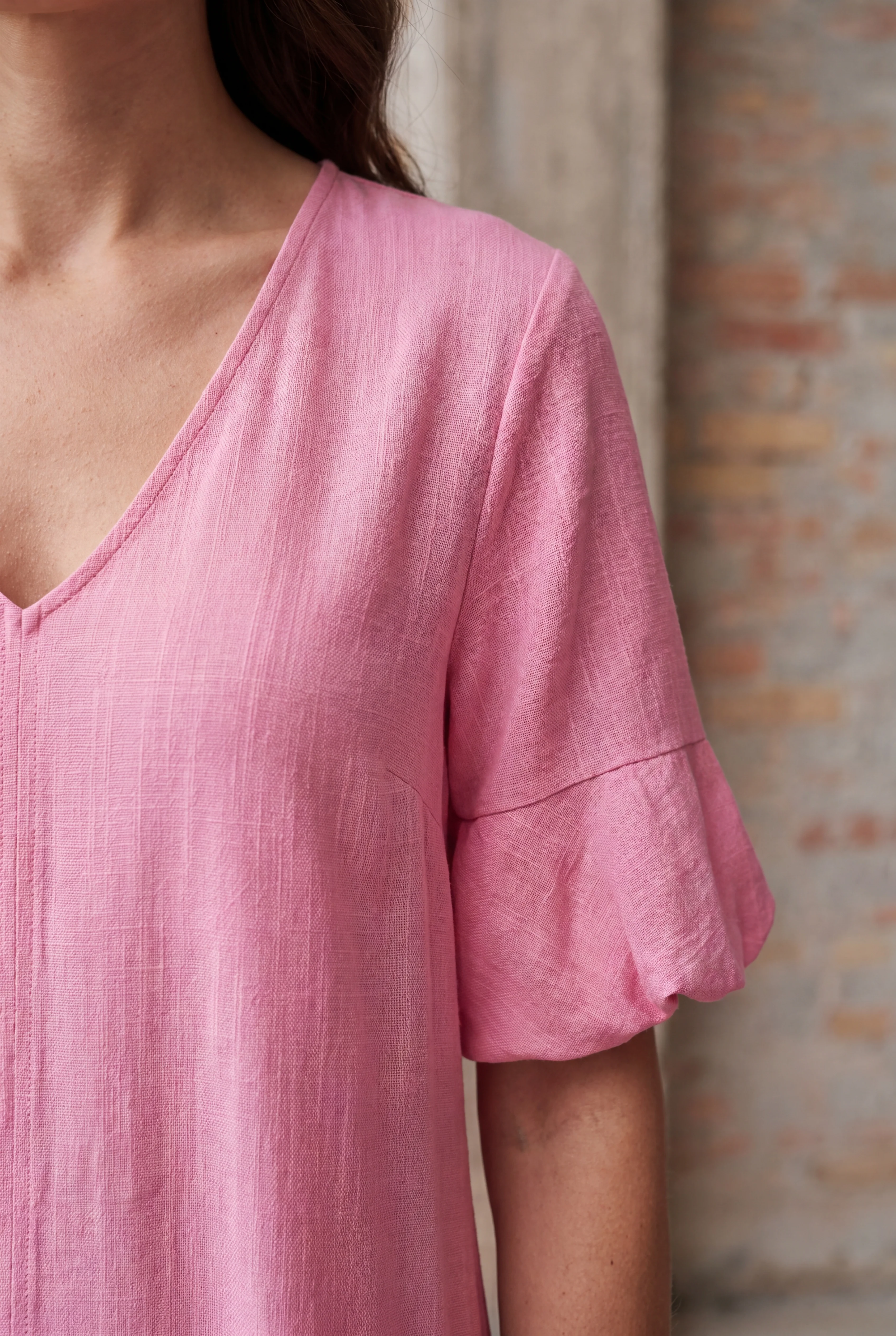 Pearl Baloon Sleeve Dress - Fresh Pink - Image 3