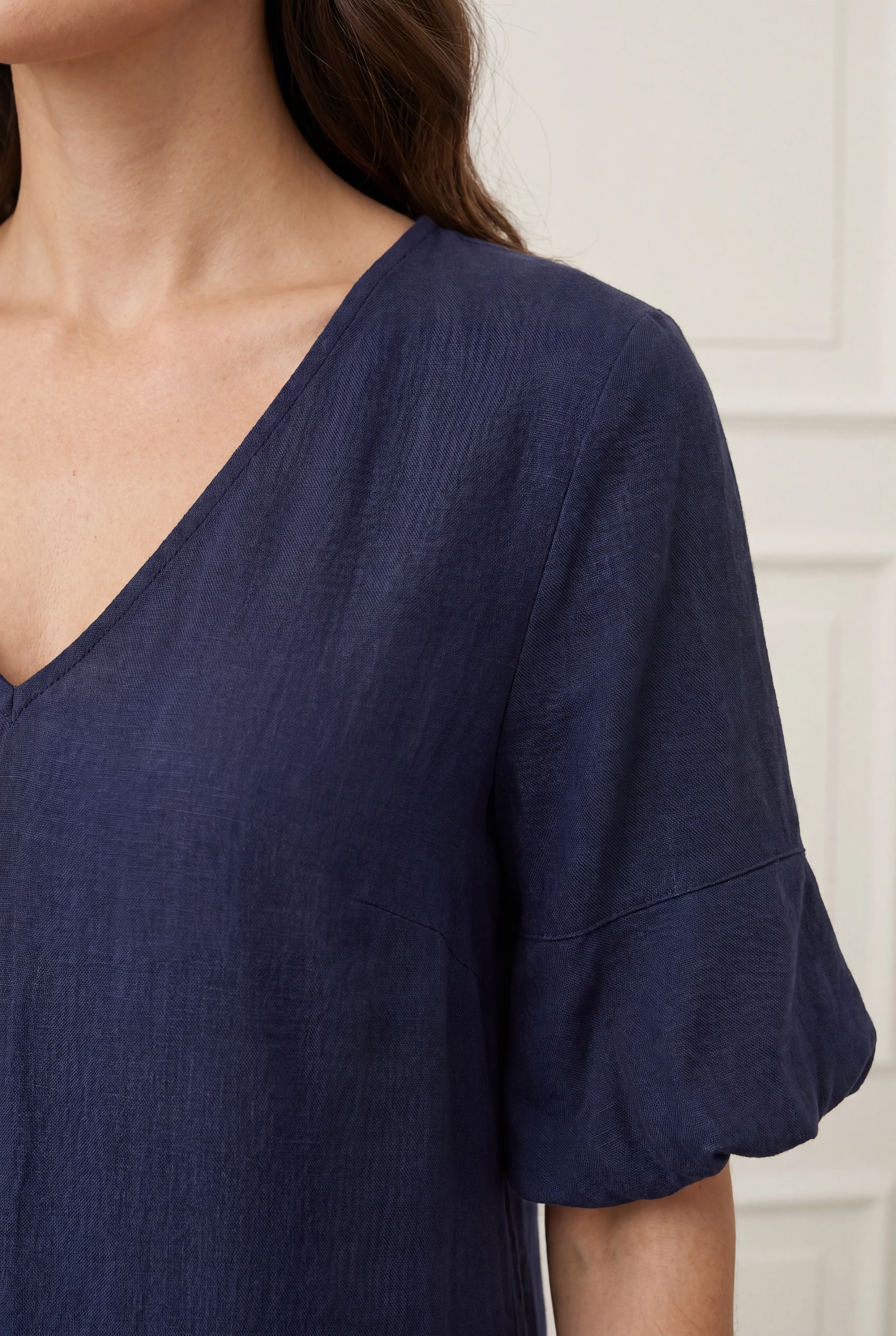 Pearl Baloon Sleeve Dress - Navy - Image 3
