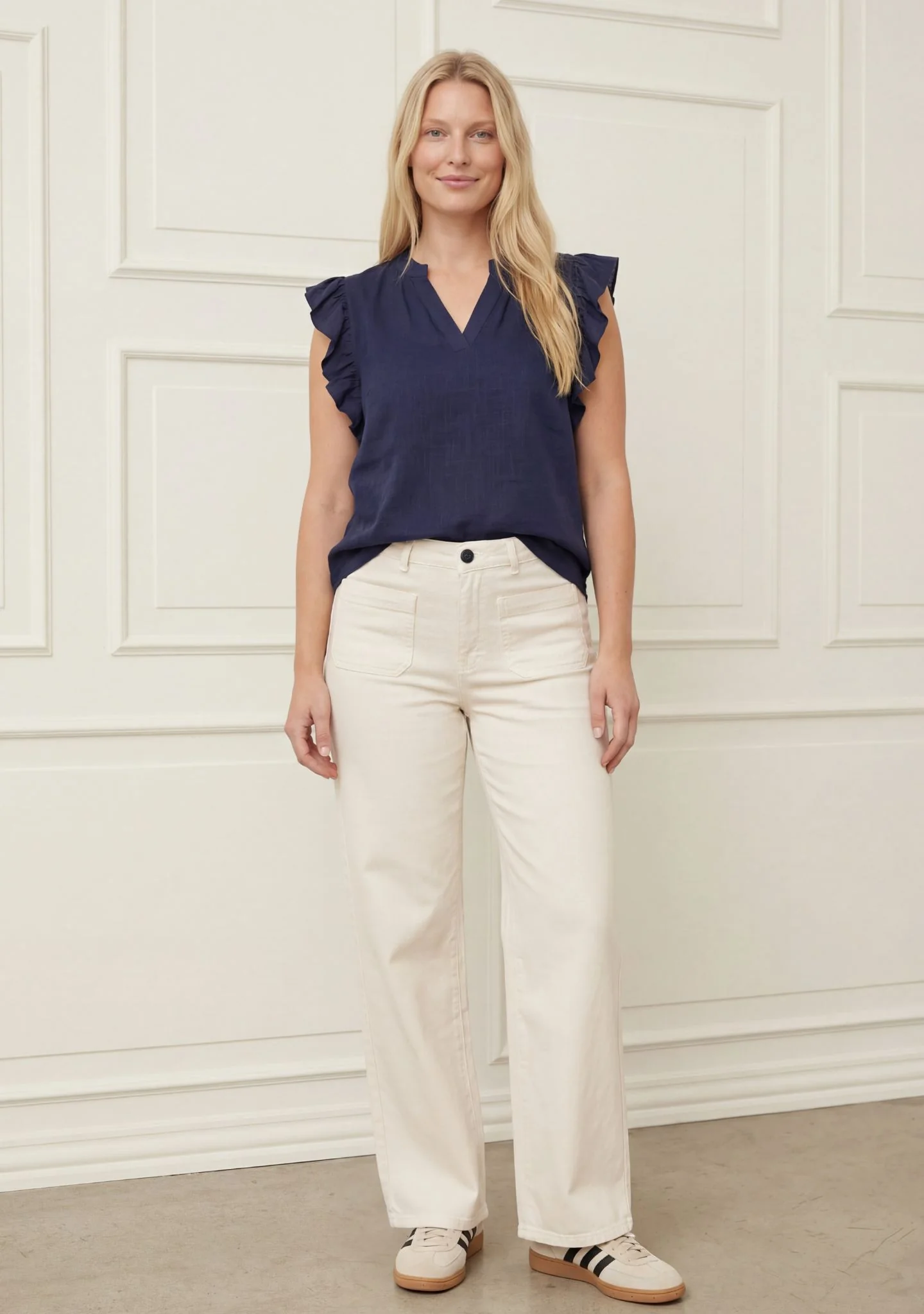 Pearl Flounce Top - Navy - Image 2