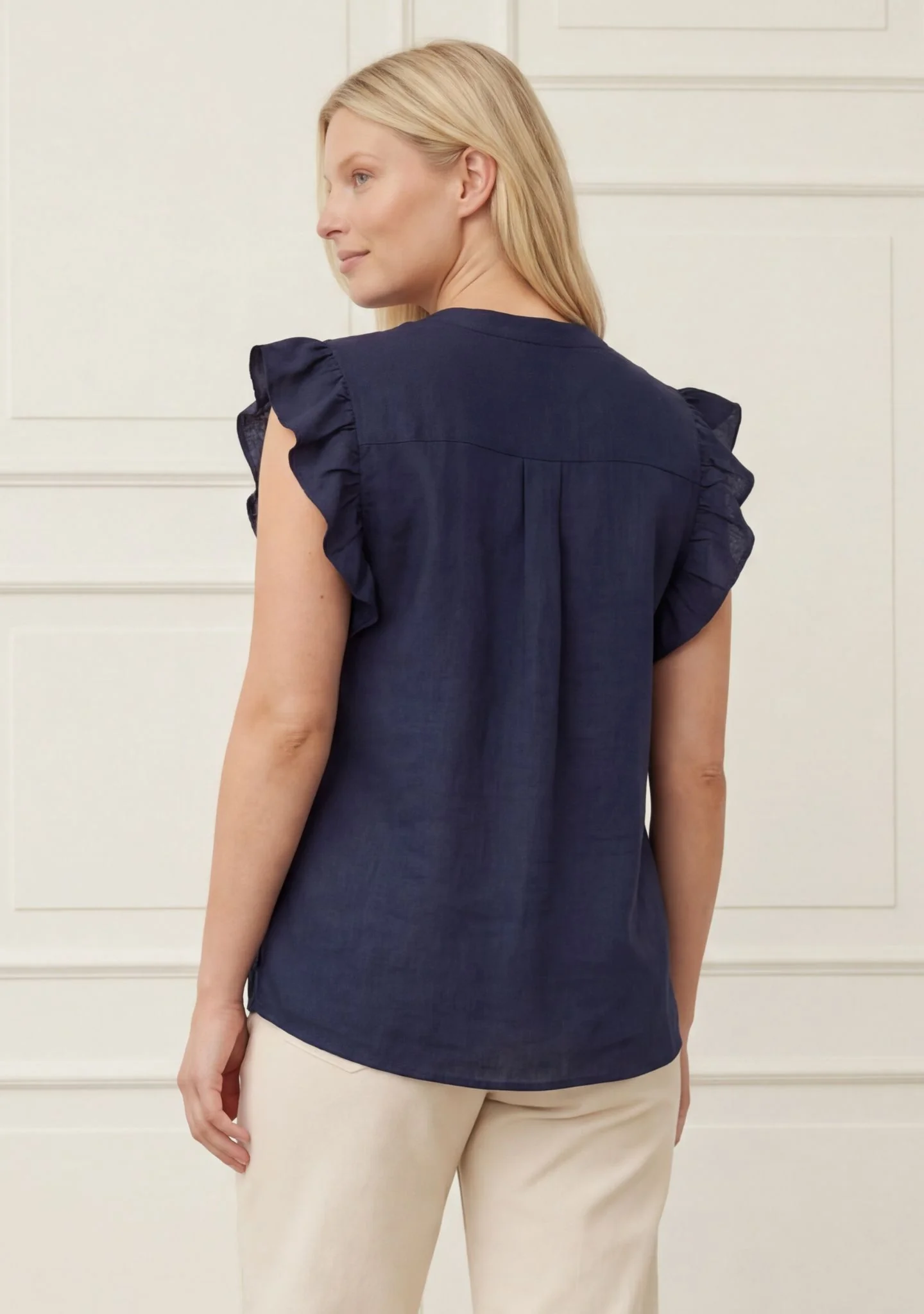 Pearl Flounce Top - Navy - Image 3