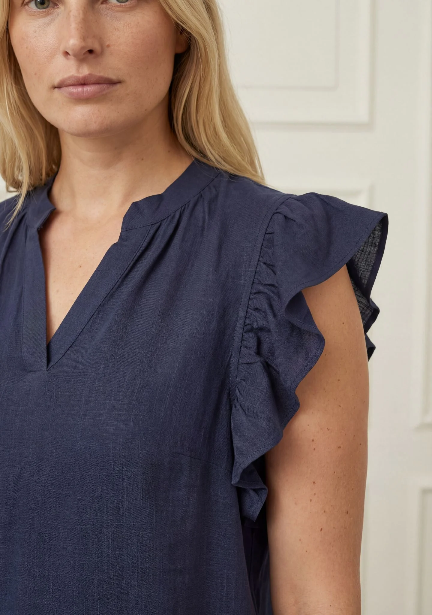 Pearl Flounce Top - Navy - Image 4