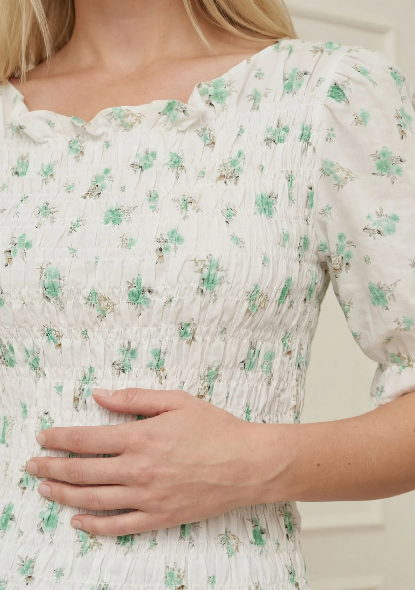 Pernille Smock Blouse - Green Flower Dream - Image 4